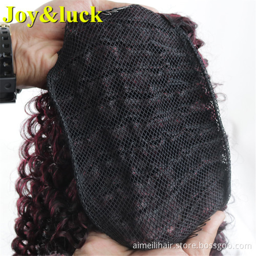 Wholesale Price Synthetic Wig Afro Kinky Curly Drawstring Ponytail Puff Natural Short Black Color Curl Ponytail Hair Extension